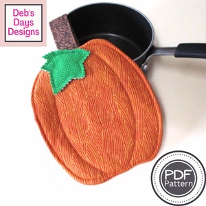 Pumpkin Potholder PDF SEWING PATTERN, Digital Download, How to Make a Quilted Fall Fabric Trivet, Handmade Cotton Hot Pad Tutorial image 1