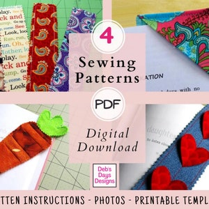 Fabric Bookmarks PDF SEWING PATTERN Pack, Instant Digital Download, Make Handmade Cloth Bookmarks, Small Gift Project Tutorial image 6