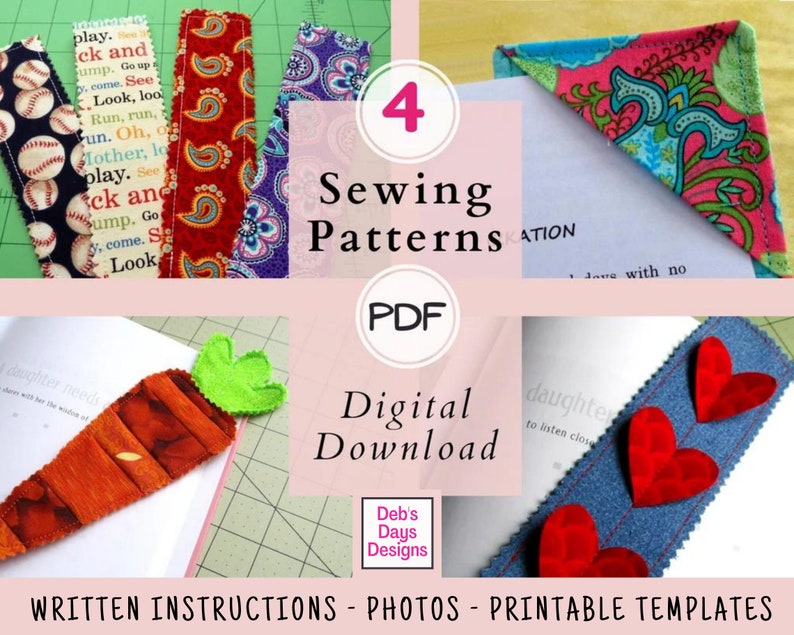 Fabric Bookmarks PDF SEWING PATTERN Pack, Instant Digital Download, Make Handmade Cloth Bookmarks, Small Gift Project Tutorial image 6