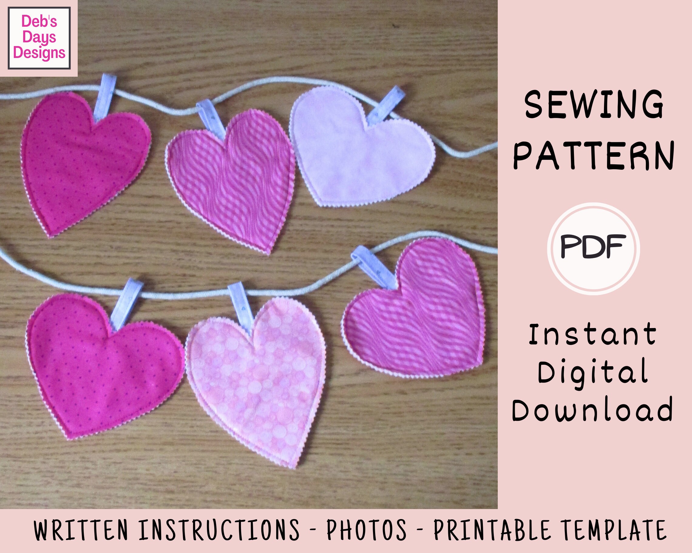 valentine s day hearts bunting sewing pattern instant pdf etsy