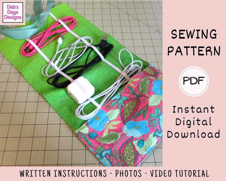 Rollup Cord Organizer PDF SEWING PATTERN Digital Download Etsy