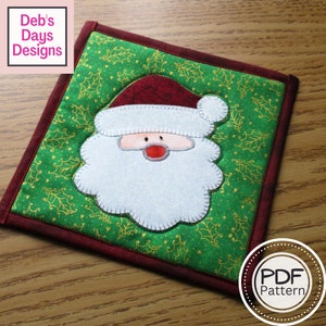Santa Claus Potholder PDF SEWING PATTERN, Digital Download, How to Make a Quilted Christmas Hot Pad Trivet, Appliquéd Holiday Tutorial image 1