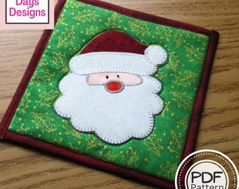 Santa Claus Potholder PDF SEWING PATTERN, Digital Download, How to Make a Quilted Christmas Hot Pad Trivet, Appliquéd Holiday Tutorial