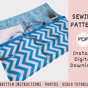 Roll-Up Silverware Holder PDF SEWING PATTERN, Digital Download, How to Make a Handmade Fabric Cutlery Caddy, Easy Flatware Storage Tutorial image 4