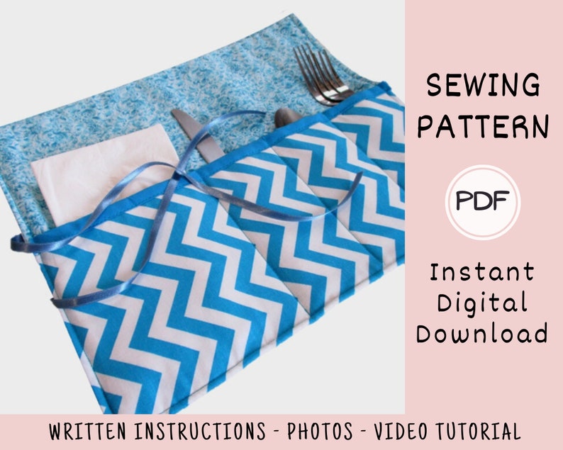 Roll-Up Silverware Holder PDF SEWING PATTERN, Digital Download, How to Make a Handmade Fabric Cutlery Caddy, Easy Flatware Storage Tutorial image 4