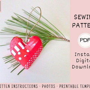 Quilted Fabric Heart Ornaments PDF SEWING PATTERN, Digital Download, How to Make Scrappy Handmade Hanging Valentine's Day Decorations image 3