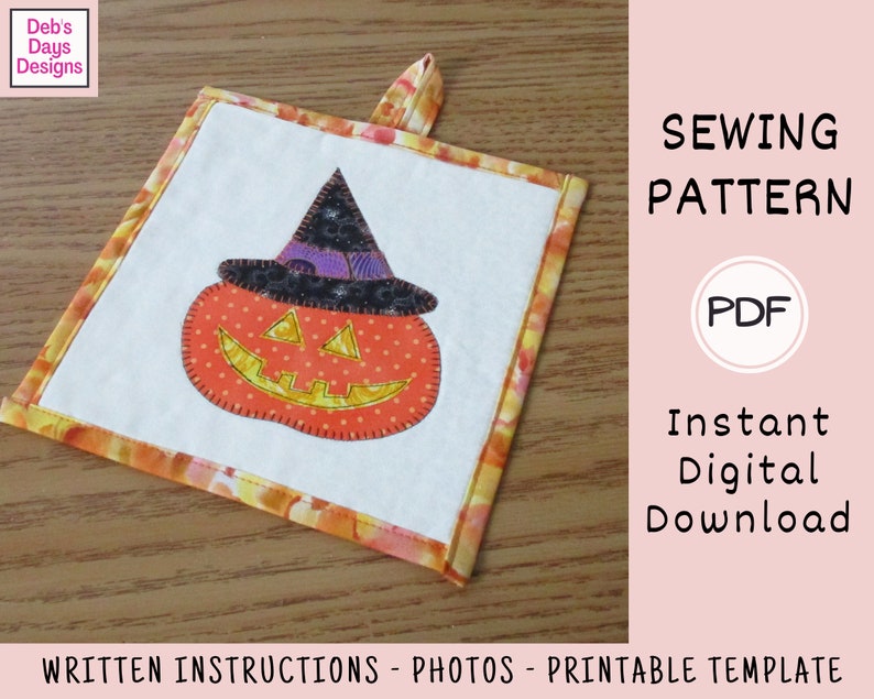 Jack-o'Lantern Potholder PDF Sewing PATTERN Digital image 1