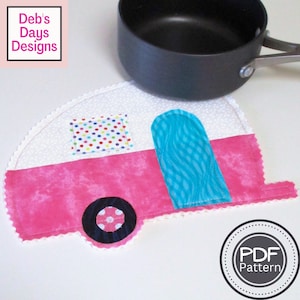 Retro Camper Hot Pad PDF SEWING PATTERN, Digital Download, How to Make a Fabric Vintage Style Camp Trailer Trivet, Quilted Kitchen Tutorial