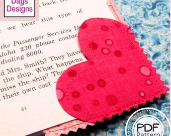 Corner Heart Bookmark PDF SEWING PATTERN, Digital Download, How to Make Handmade Valentine's Day Fabric Bookmarks, Last Minute Gift Tutorial