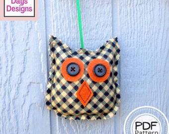 Easy Plush Owl Ornament PDF SEWING PATTERN, Digital Download, How to Make Handmade Christmas Tree Decoration, Hanging Stuffed Shape Tutorial