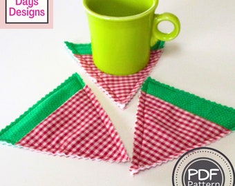 Watermelon Slice Coasters PDF SEWING PATTERN, Digital Download, How to Make Handmade Fabric Drink Coasters, Easy Summer Tabletop Tutorial