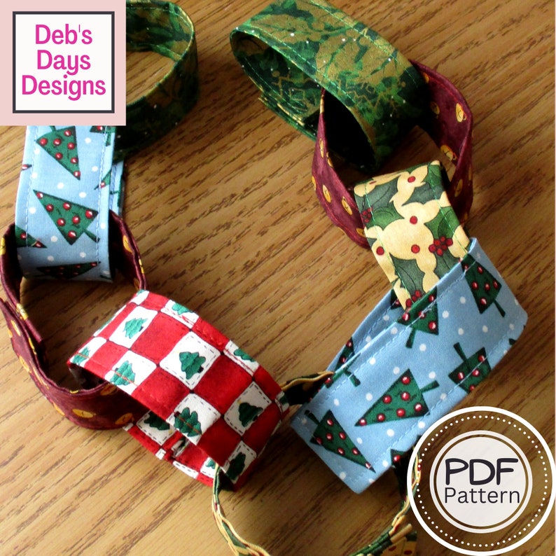 Countdown Chain Garland PDF SEWING PATTERN, Digital Download, How to Make Fabric Christmas Tree Decor, Hanging Advent Calendar Tutorial Bild 1