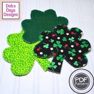 Easy St. Patrick&#39;s Day Shamrock Coasters PDF SEWING PATTERN, Digital Download, How to Make Handmade Holiday Drink Coaster Set, Fast Tutorial