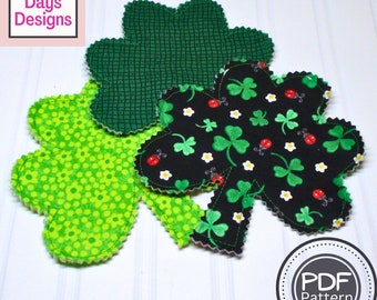Easy St. Patrick's Day Shamrock Coasters PDF SEWING PATTERN, Digital Download, How to Make Handmade Holiday Drink Coaster Set, Fast Tutorial