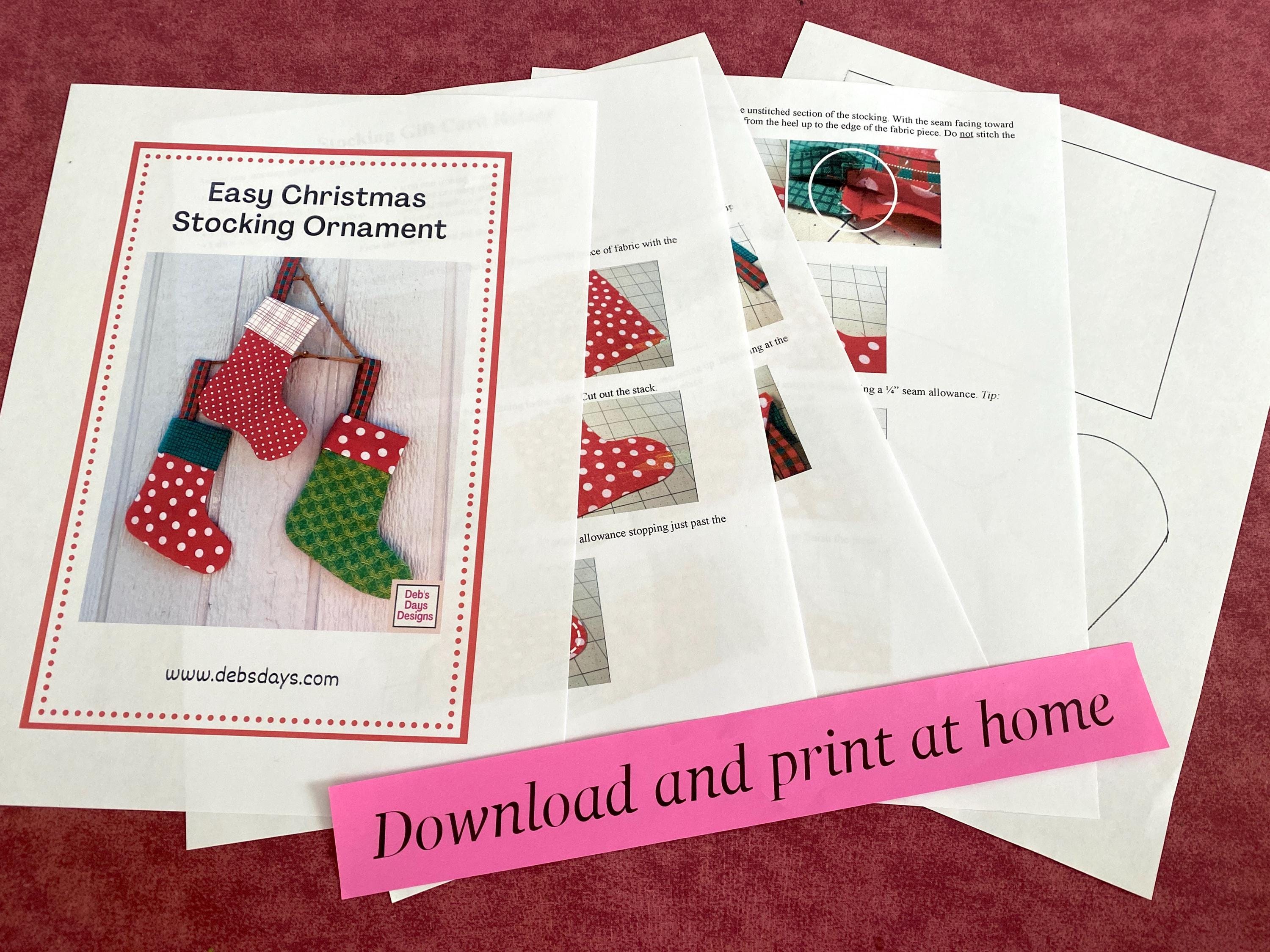 Easy Christmas Stocking Ornament PDF SEWING PATTERN, Digital Download, How to Sew Handmade Tree Decorations, Gift Card Holder