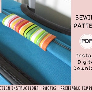 Luggage Handle Wrap PDF SEWING PATTERN, Digital Download, How to Make a Handmade Fabric Suitcase Cover, Baggage Identifier Tutorial image 5