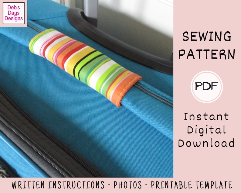 Luggage Handle Wrap PDF SEWING PATTERN, Digital Download, How to Make a Handmade Fabric Suitcase Cover, Baggage Identifier Tutorial image 5