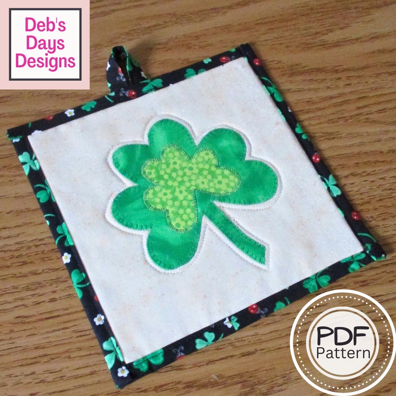 St. Patrick's Day Shamrock Potholder PDF SEWING PATTERN, Digital Download, How to Make a Handmade March Fabric Hot Pad, Springtime Tutorial image 1
