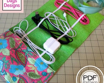 Roll-Up Cord Organizer PDF SEWING PATTERN, Digital Download, How to Make Electronics Accessories Travel Holder, Cable Storage Case Tutorial