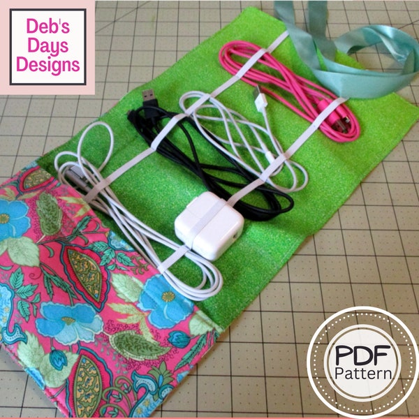 Roll-Up Cord Organizer PDF SEWING PATTERN, Digital Download, How to Make Electronics Accessories Travel Holder, Cable Storage Case Tutorial