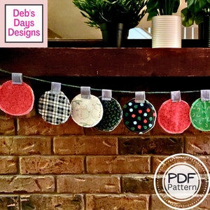 Christmas Ornament Garland PDF SEWING PATTERN, Digital Download, How to Make a Cotton Fabric Bunting Banner, Easy Holiday Mantel Tutorial