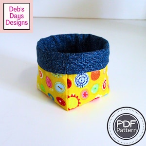 Mini Fabric Storage Bin PDF SEWING PATTERN, Digital Download, How to Make a Handmade 3" x 3" Organizer Basket, Easy Beginner Tutorial