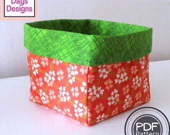 Fabric Storage Bin PDF SEWING PATTERN, Digital Download, How to Make a Handmade 5" x 5" Organizer Basket, Easy Beginner Tutorial