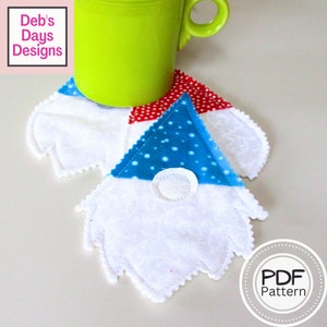 Gnomes Coaster Set PDF SEWING PATTERN, Digital Download, How to Make Homemade Cloth Fabric Quilted Drink Coasters, Tabletop Crafts Tutorial