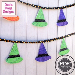 Halloween Witches Hat Garland PDF SEWING PATTERN, Digital Download, How to Make a Fall Fabric Bunting, October Party Banner Tutorial