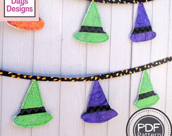 Halloween Witches Hat Garland PDF SEWING PATTERN, Digital Download, How to Make a Fall Fabric Bunting, October Party Banner Tutorial