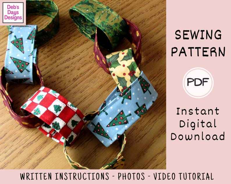 Countdown Chain Garland PDF SEWING PATTERN, Digital Download, How to Make Fabric Christmas Tree Decor, Hanging Advent Calendar Tutorial Bild 3