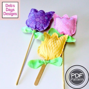 Fabric Tulips PDF SEWING PATTERN, Digital Download, How to Make Handmade Stuffed Cloth Flowers, Quick and Easy Spring Garden Decor Tutorial image 1