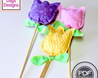 Fabric Tulips PDF SEWING PATTERN, Digital Download, How to Make Handmade Stuffed Cloth Flowers, Quick and Easy Spring Garden Decor Tutorial