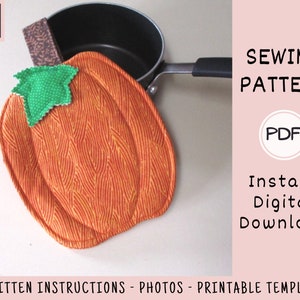 Pumpkin Potholder PDF SEWING PATTERN, Digital Download, How to Make a Quilted Fall Fabric Trivet, Handmade Cotton Hot Pad Tutorial image 3