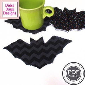 Halloween Bat Coasters PDF SEWING PATTERN, Digital Download, How to Make Fall Fabric Drink Coaster Set, Easy Cotton Bats Tutorial