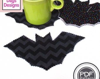 Halloween Bat Coasters PDF SEWING PATTERN, Digital Download, How to Make Fall Fabric Drink Coaster Set, Easy Cotton Bats Tutorial