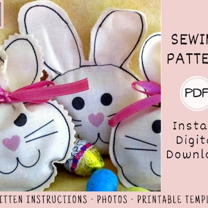 Fabric Easter Treat Bags PDF SEWING PATTERN, Digital Download, How to Make Printable Candy Pouches, Refillable Bunnies Tutorial image 3