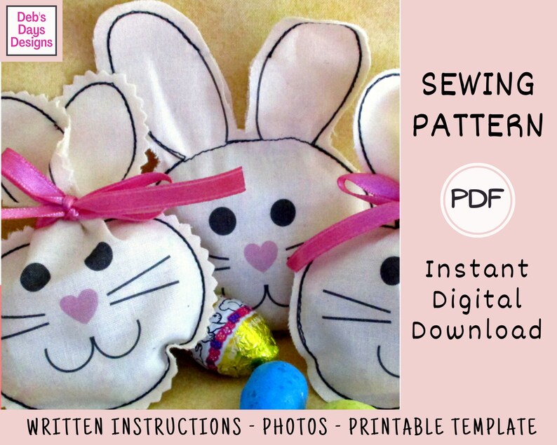 Fabric Easter Treat Bags PDF SEWING PATTERN, Digital Download, How to Make Printable Candy Pouches, Refillable Bunnies Tutorial imagen 3