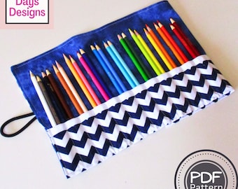 Roll-Up Pencil Holder PDF SEWING PATTERN, Digital Download, How to Make a Handmade Cloth Coloring Pencil Organizer, Storage Roll Tutorial