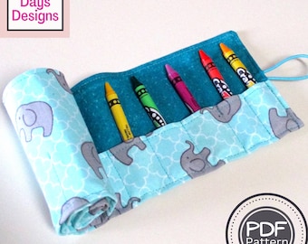 Crayon Roll PDF SEWING PATTERN, Digital Download, How to Make a Handmade Roll Up Fabric Organizer, Cloth Crafts for Kids Tutorial