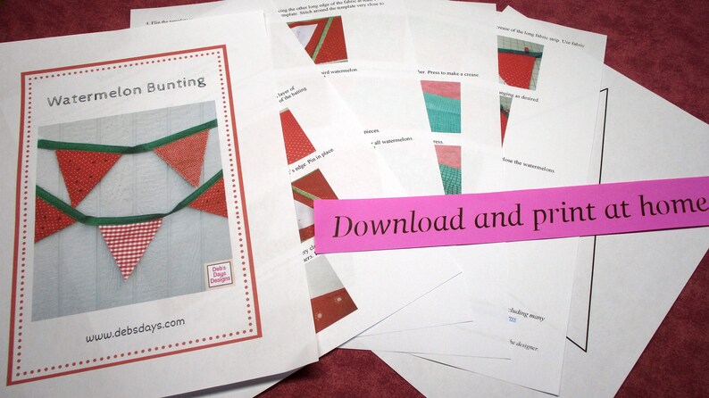 Watermelon Garland PDF SEWING PATTERN, Digital Download, How to Make a Summertime Fabric Bunting Banner, Picnic Party, Easy Tutorial image 2