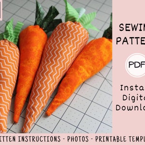 Fabric Easter Carrots PDF Sewing PATTERN, Digital Download, How to Sew DIY Homemade Stuffed Carrots, Spring Garden Home Decor image 4