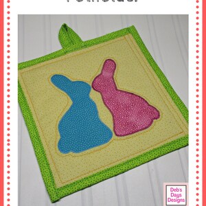 Bunny Potholder PDF SEWING PATTERN, Instant Digital Download, Make a Homemade Rabbit Hot Pad Trivet, Quilted Holiday Kitchen Tutorial image 5