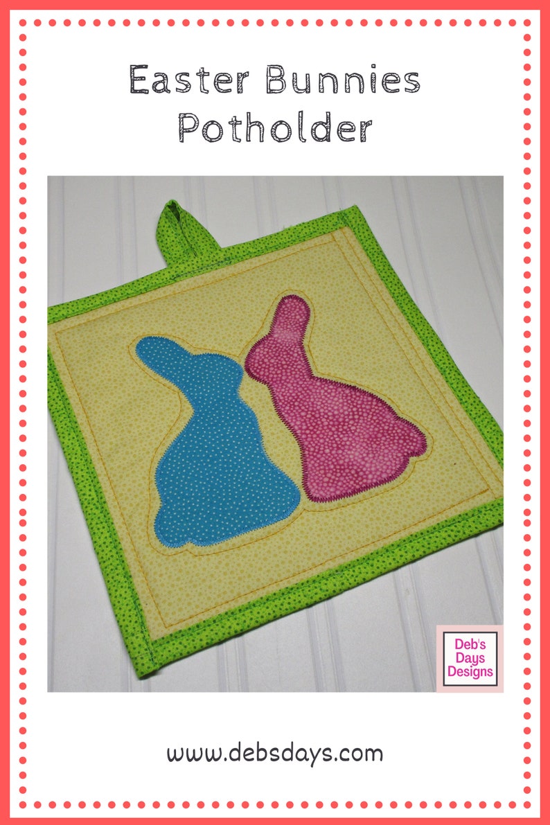 Bunny Potholder PDF SEWING PATTERN, Instant Digital Download, Make a Homemade Rabbit Hot Pad Trivet, Quilted Holiday Kitchen Tutorial image 5