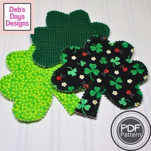 Easy St. Patrick's Day Coasters PDF SEWING PATTERN, Digital Download, How to Make Handmade Shamrock Fabric Drink Coaster Set, Fast Tutorial image 1