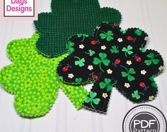 Easy St. Patrick's Day Coasters PDF SEWING PATTERN, Digital Download, How to Make Handmade Shamrock Fabric Drink Coaster Set, Fast Tutorial