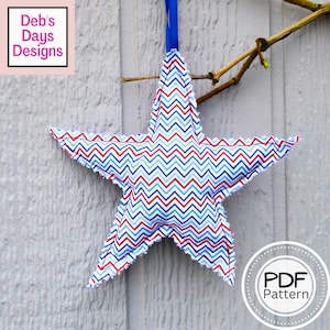 Star Ornament PDF SEWING PATTERN, Digital Download, How to Make Handmade Stuffed Christmas Tree Ornaments and July 4th Hanging Decorations