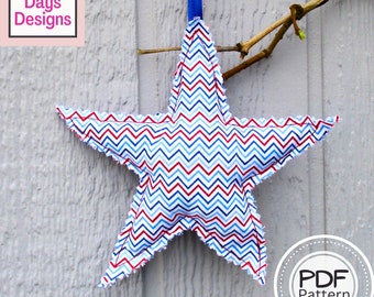 Star Ornament PDF SEWING PATTERN, Digital Download, How to Make Handmade Stuffed Christmas Tree Ornaments and July 4th Hanging Decorations