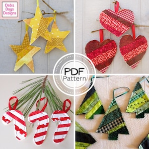 Scrap Fabric Christmas Tree Ornaments PDF SEWING PATTERN Bundle, Digital Download, How to Sew Easy Handmade Quilted Decorations