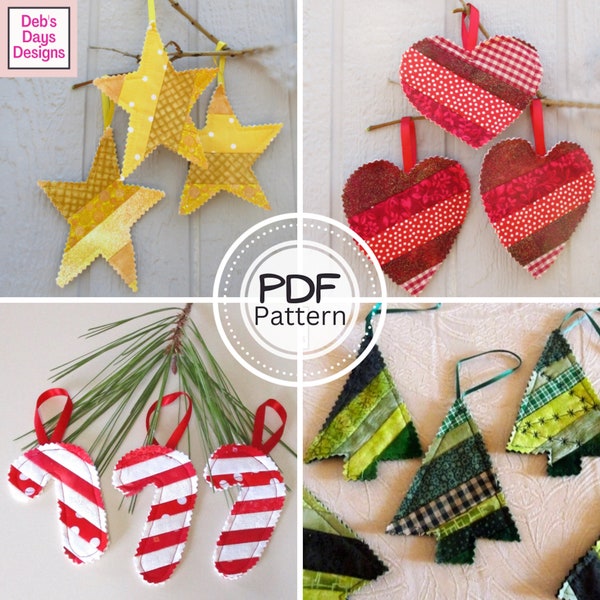Scrap Fabric Christmas Tree Ornaments PDF SEWING PATTERN Bundle, Digital Download, How to Sew Easy Handmade Quilted Decorations